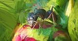 Ant On A Peony Bud Art (Impasto)_P1120860